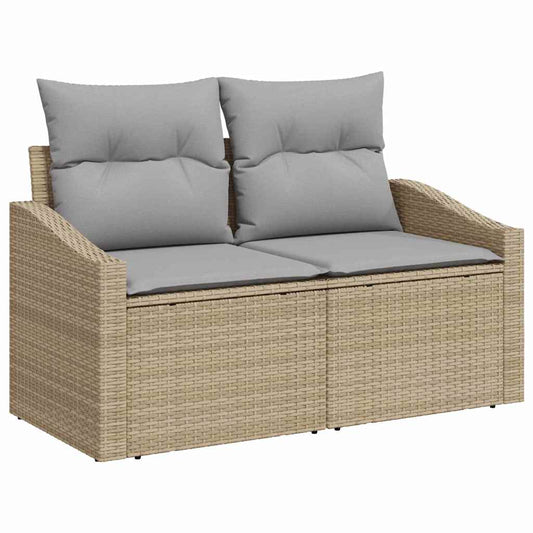Gartensofa mit Kissen Beige 123 x 62 x 69cm Poly-Rattan