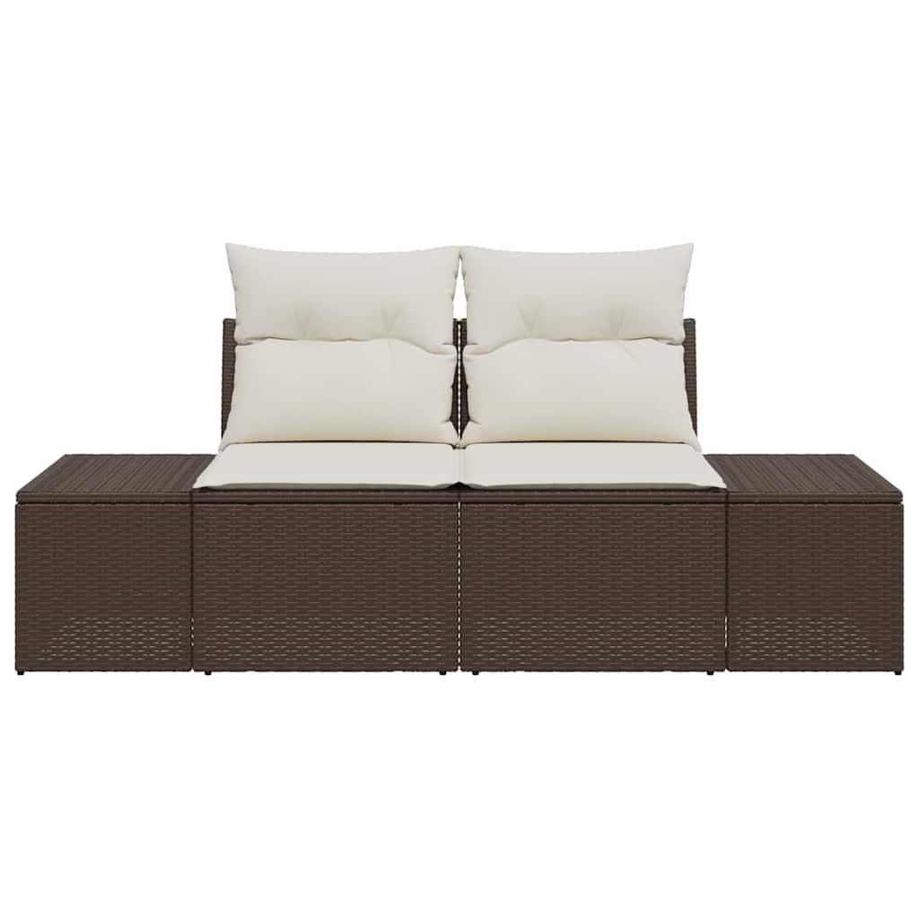 Gartensofa mit Kissen Braun 184 x 62 x 69 cm Poly-Rattan