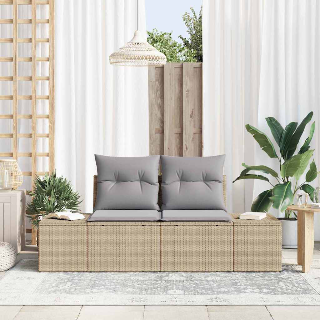 Gartensofa mit Kissen Beige 184 x 62 x 69 cm Poly-Rattan