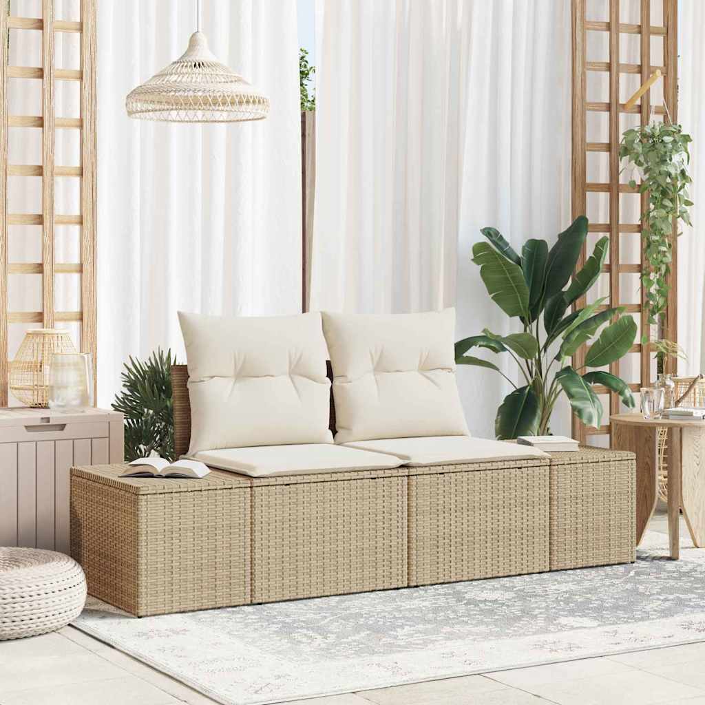 Gartensofa mit Kissen Beige 184 x 62 x 69 cm Poly-Rattan