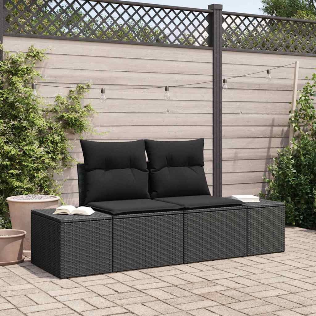 Gartensofa mit Kissen Schwarz 184 x 62 x 69 cm Poly-Rattan