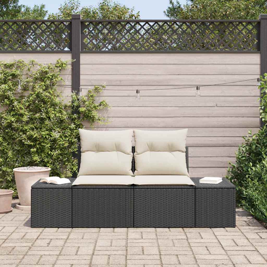 Gartensofa mit Kissen Schwarz 123 x 62 x 69cm Poly-Rattan