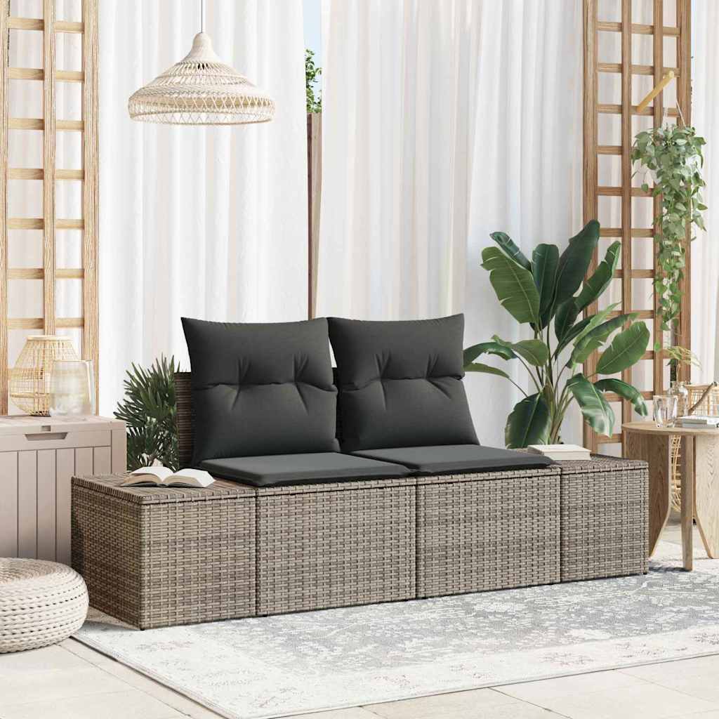 Gartensofa mit Kissen Grau 184 x 62 x 69 cm Poly-Rattan