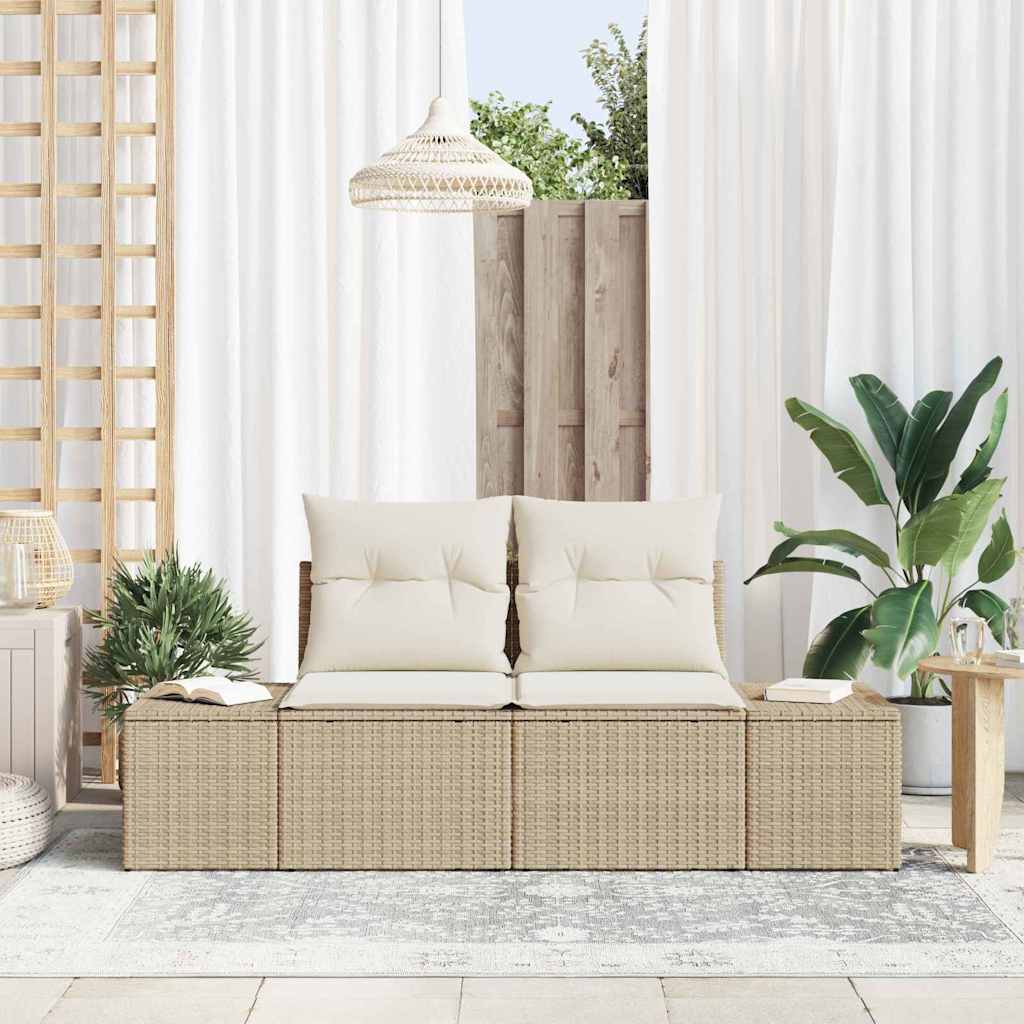 Gartensofa mit Kissen Beige 184 x 62 x 69 cm Poly-Rattan