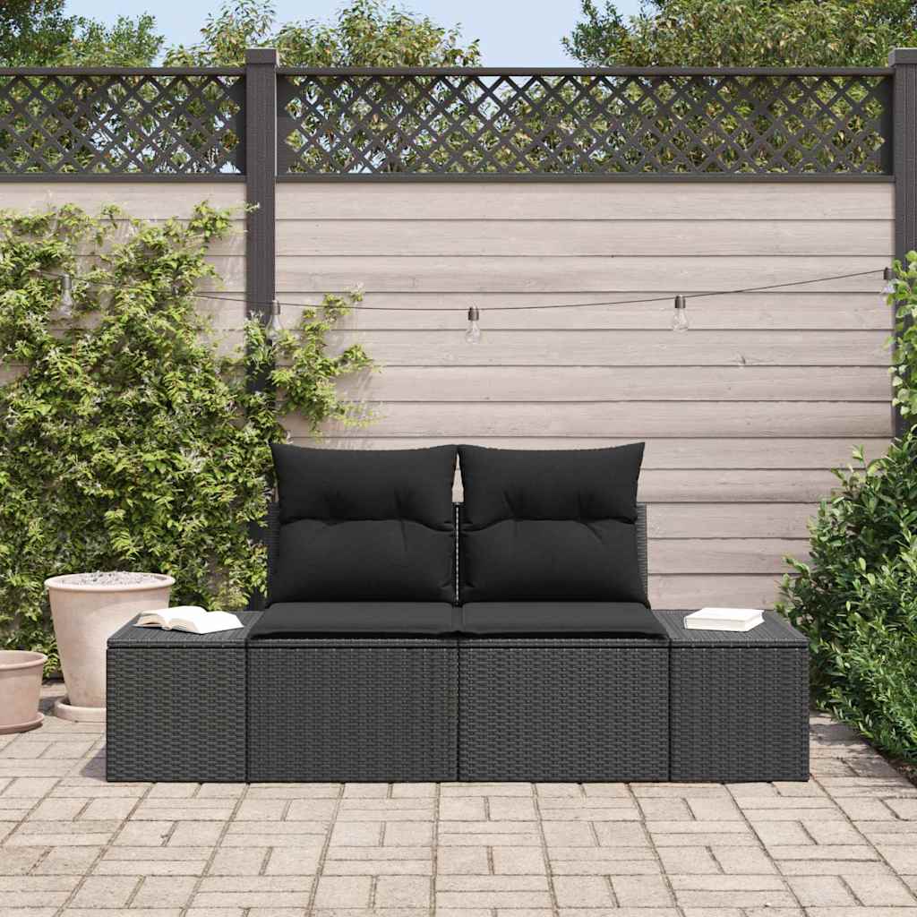 Gartensofa mit Kissen Schwarz 184 x 62 x 69 cm Poly-Rattan