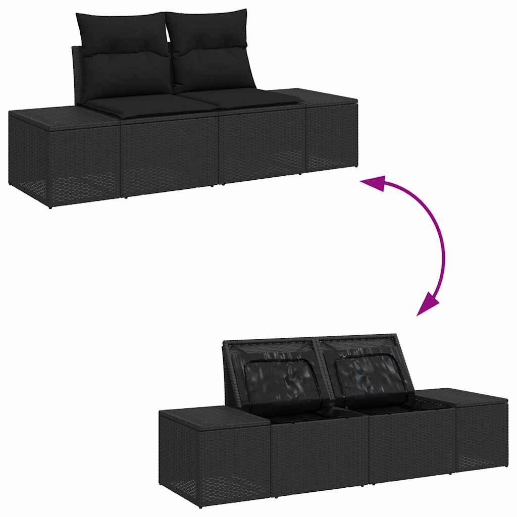 Gartensofa mit Kissen Schwarz 123 x 62 x 69cm Poly-Rattan