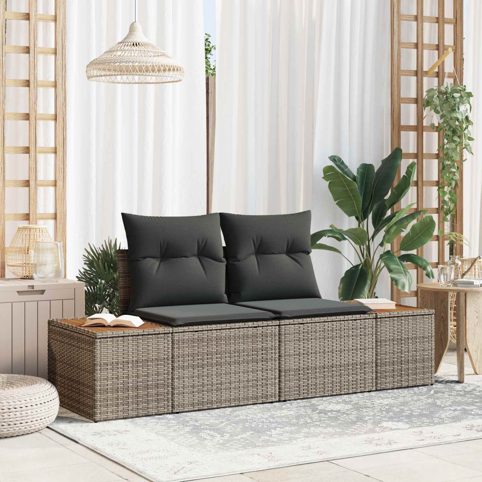 Gartensofa Grau 184 x 62 x 85cm Poly-Rattan