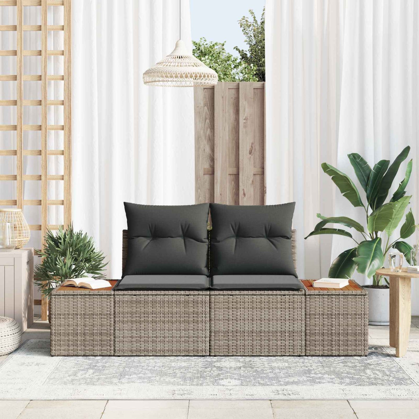 Gartensofa Grau 184 x 62 x 85cm Poly-Rattan