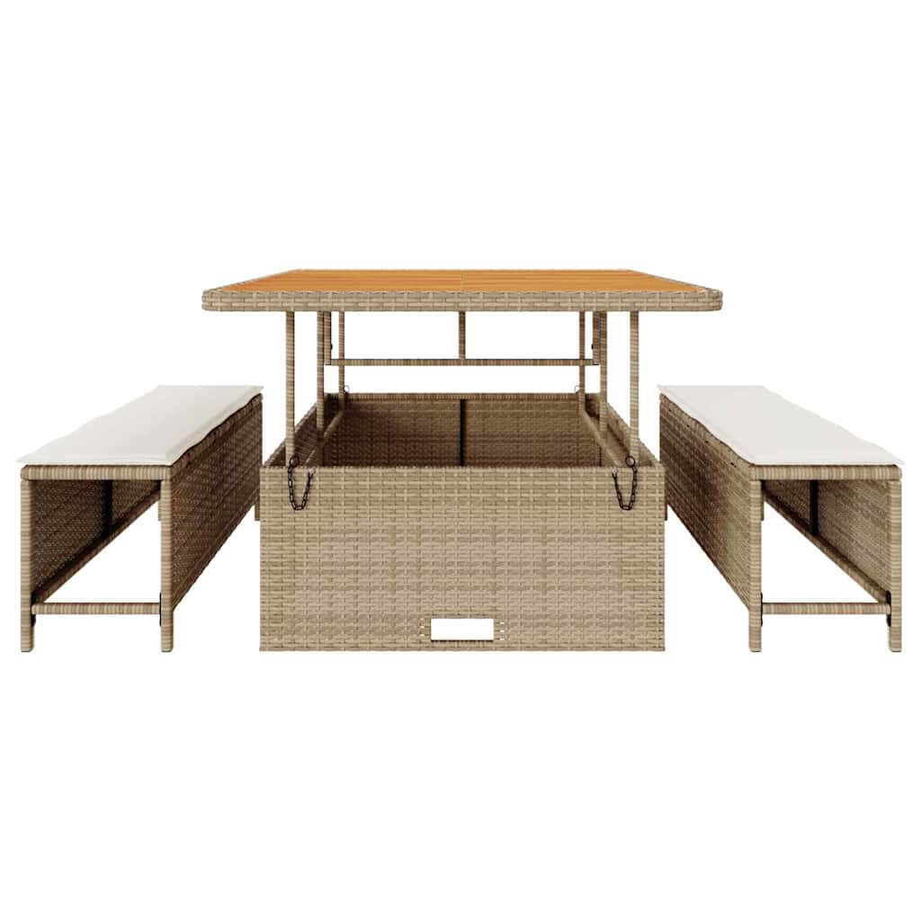 Garten Essgruppe Beige Poly-Rattan