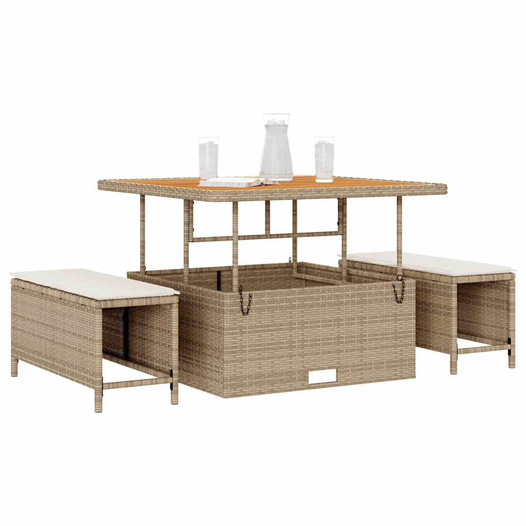 Garten Essgruppe Beige Poly-Rattan