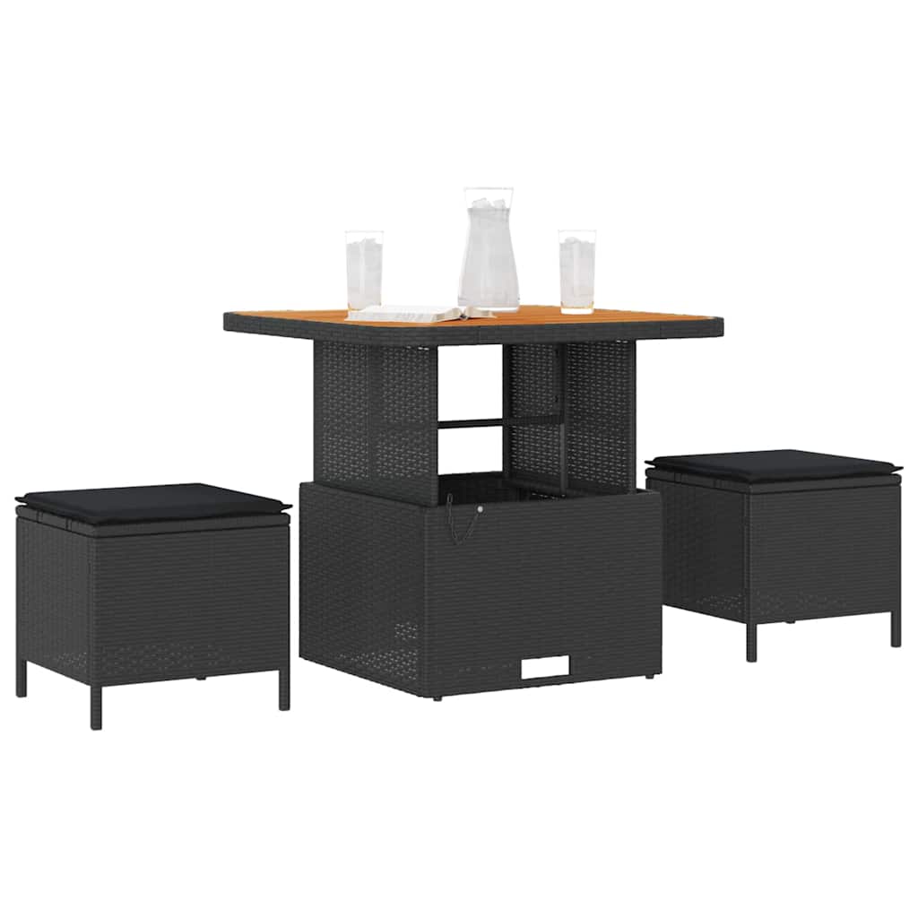 Garten Essgruppe Schwarz Poly-Rattan