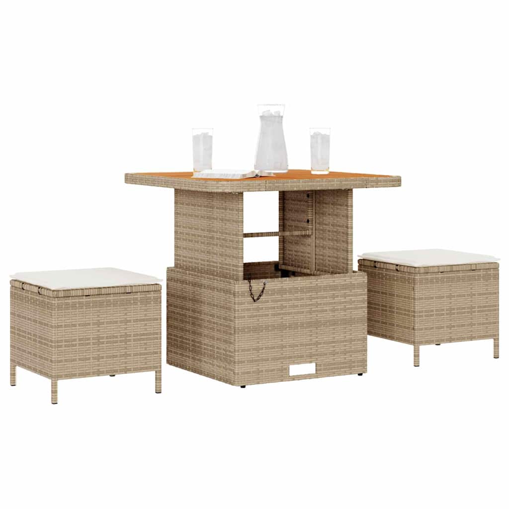 Garten Essgruppe Beige Poly-Rattan