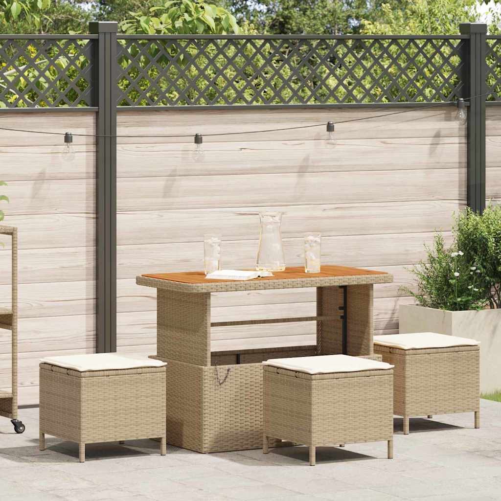 Garten Essgruppe Beige Poly-Rattan