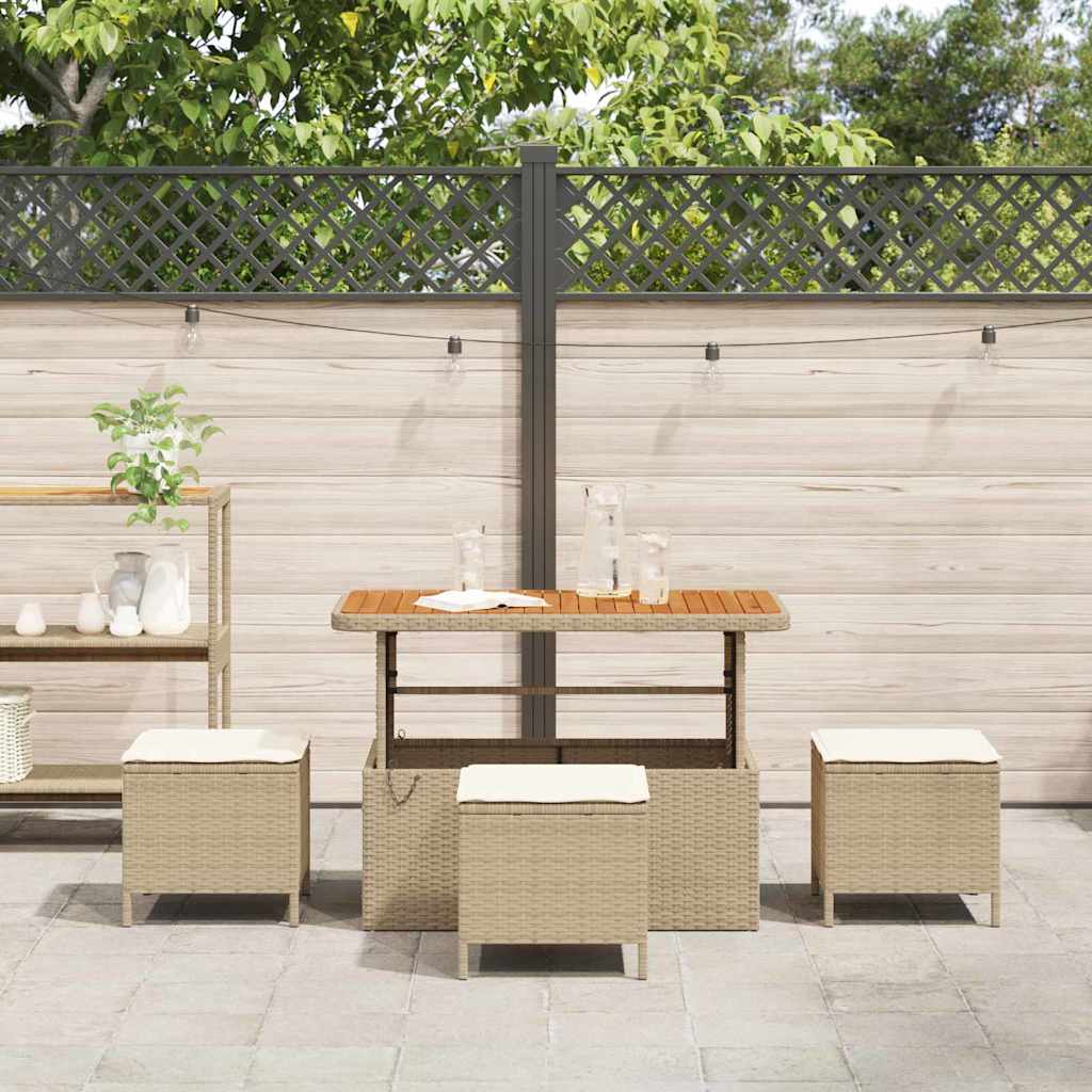 Garten Essgruppe Beige Poly-Rattan