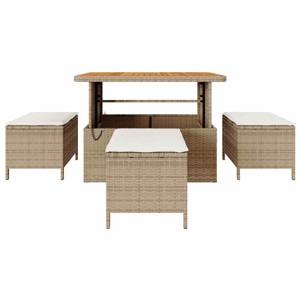 Garten Essgruppe Beige Poly-Rattan