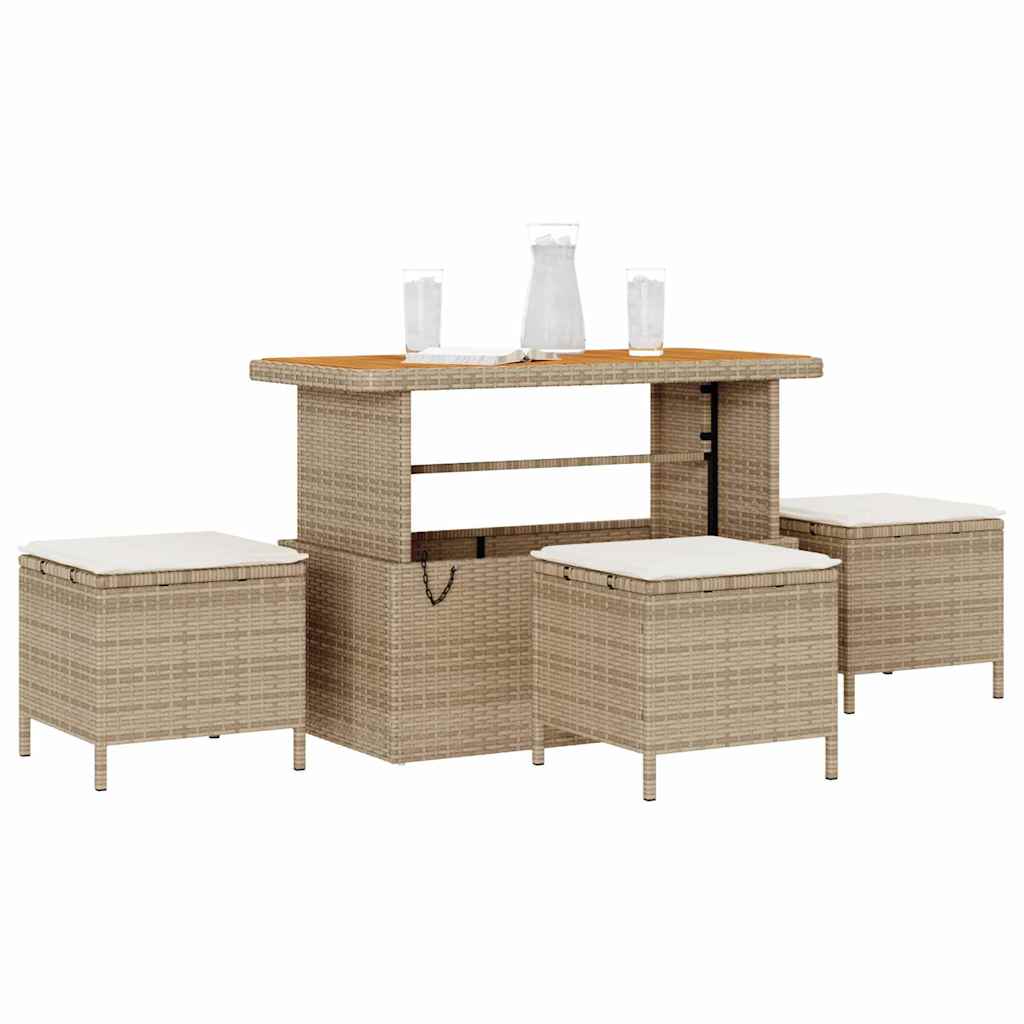 Garten Essgruppe Beige Poly-Rattan