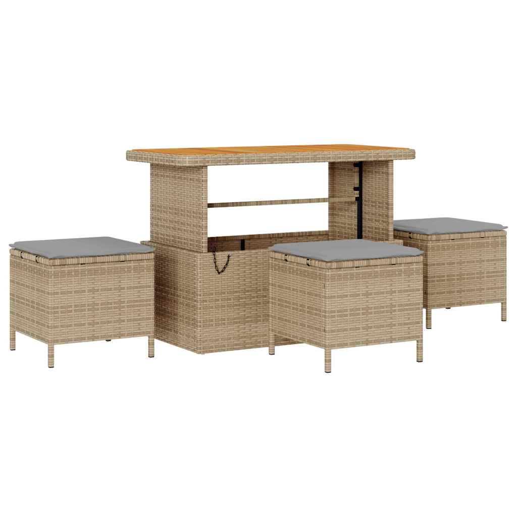 Garten Essgruppe Beige Poly-Rattan