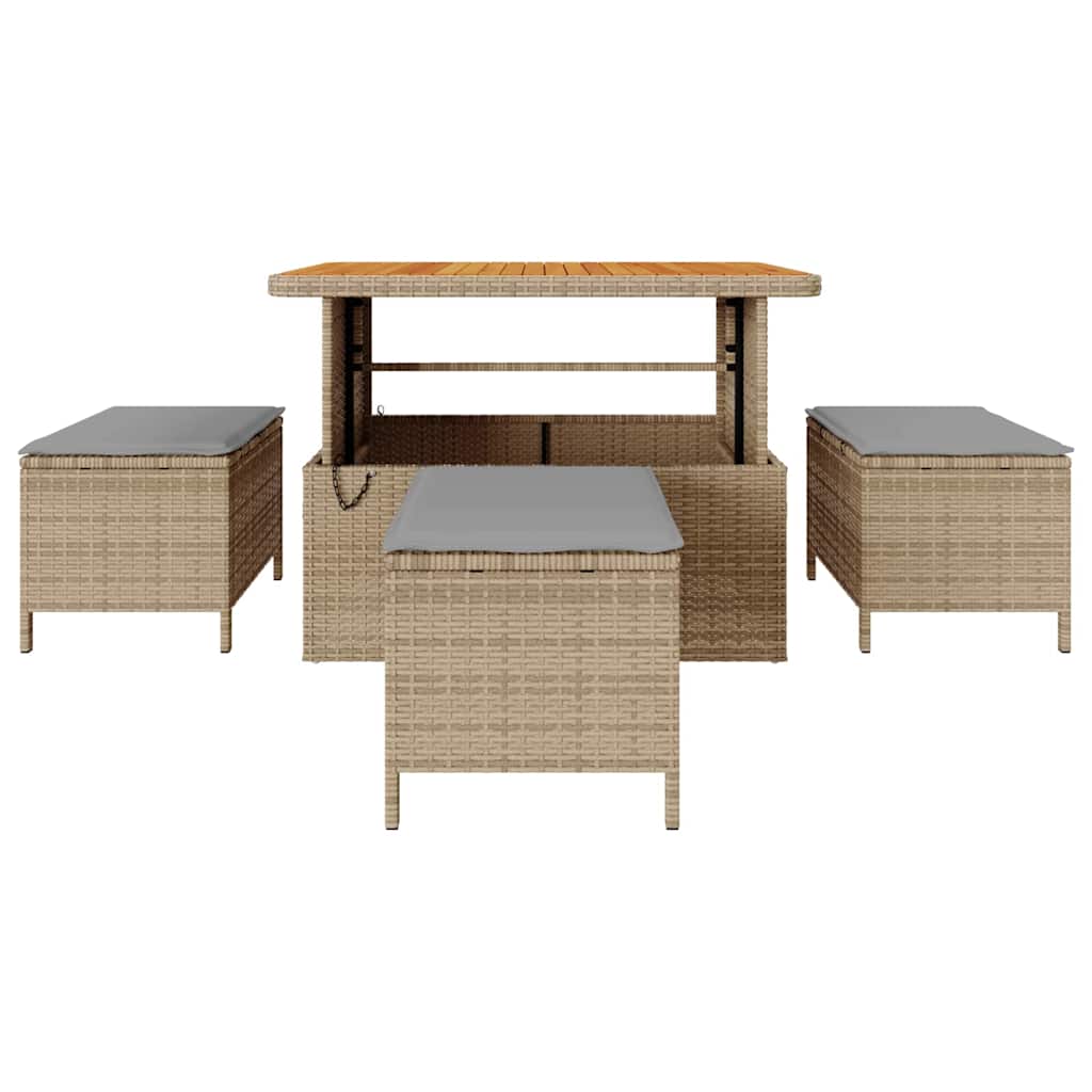 Garten Essgruppe Beige Poly-Rattan