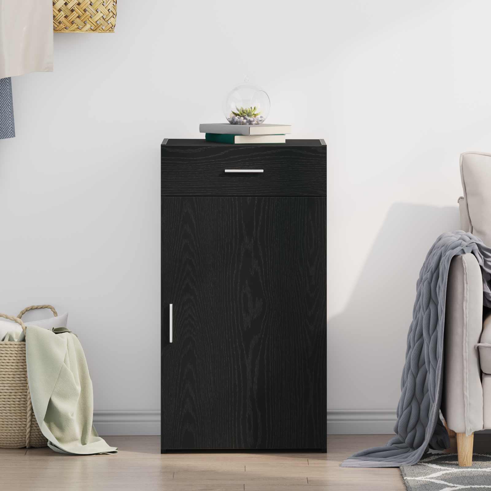 Sideboard Schwarz Eichen-Optik 50 x 42,5 x 93 cm