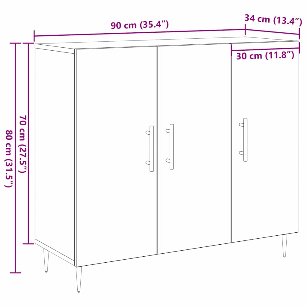 Sideboard Schwarz Eichen-Optik 90 x 34 x 80 cm Holzwerkstoff