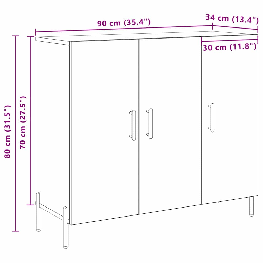 Sideboard Artisan-Eiche 90 x 34 x 80 cm Holzwerkstoff