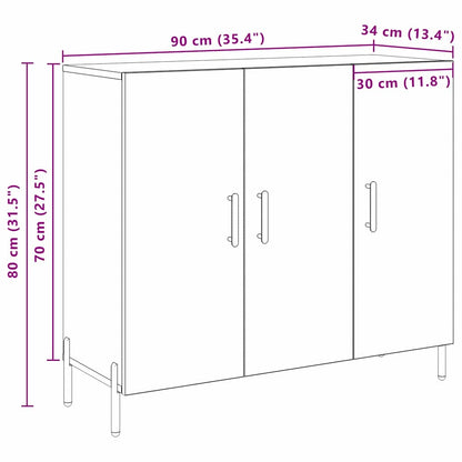 Sideboard Schwarz Eichen-Optik 90 x 34 x 80 cm Holzwerkstoff