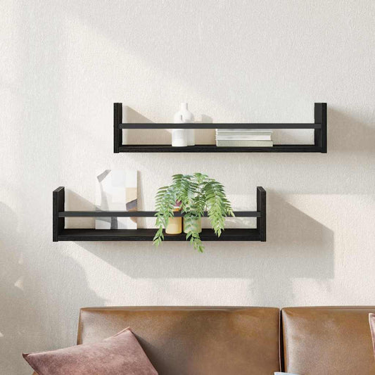 Wandregal mit Regal 2 pcs Schwarz Eichen-Optik 60 x 16 x 14 cm
