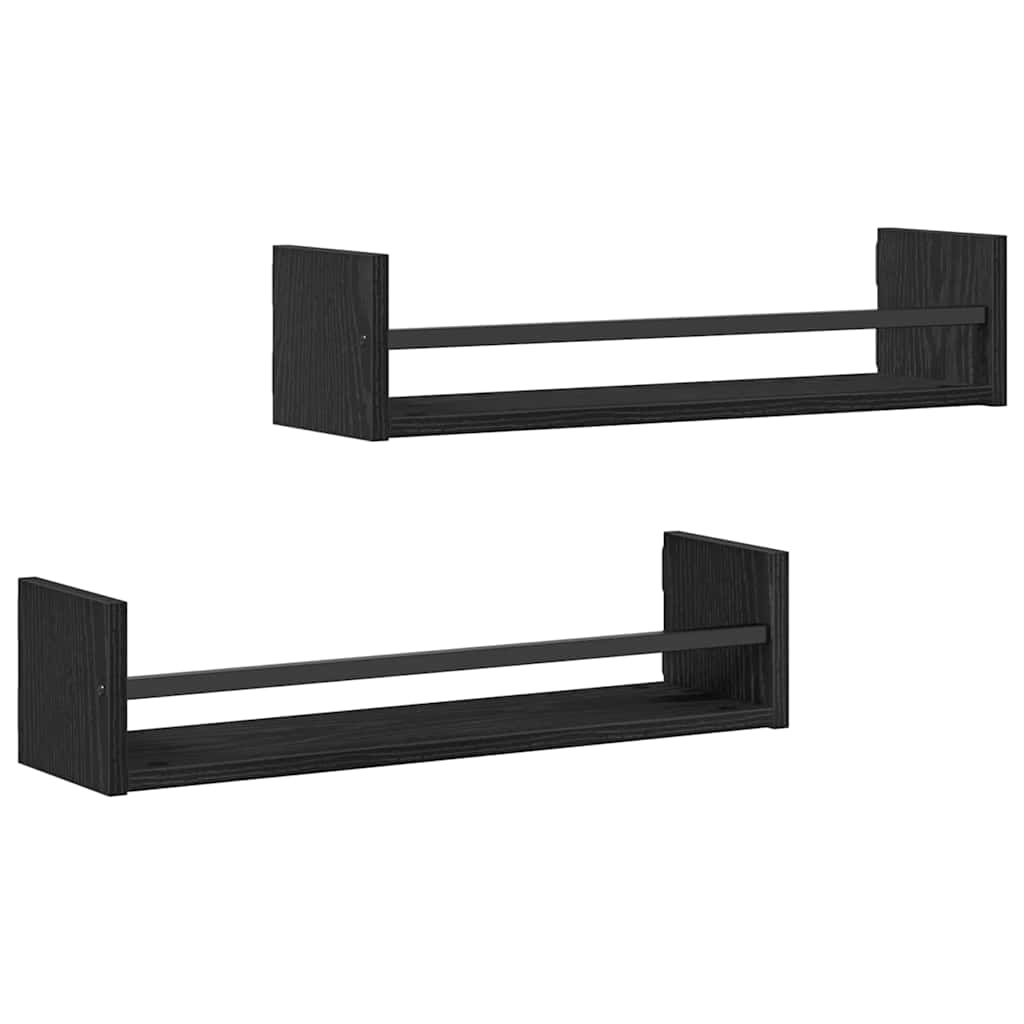 Wandregal mit Regal 2 pcs Schwarz Eichen-Optik 60 x 16 x 14 cm