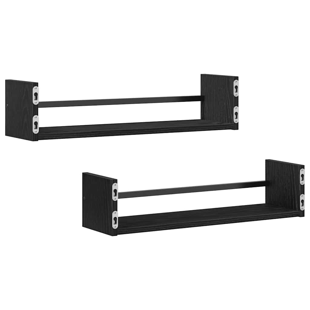 Wandregal mit Regal 2 pcs Schwarz Eichen-Optik 60 x 16 x 14 cm