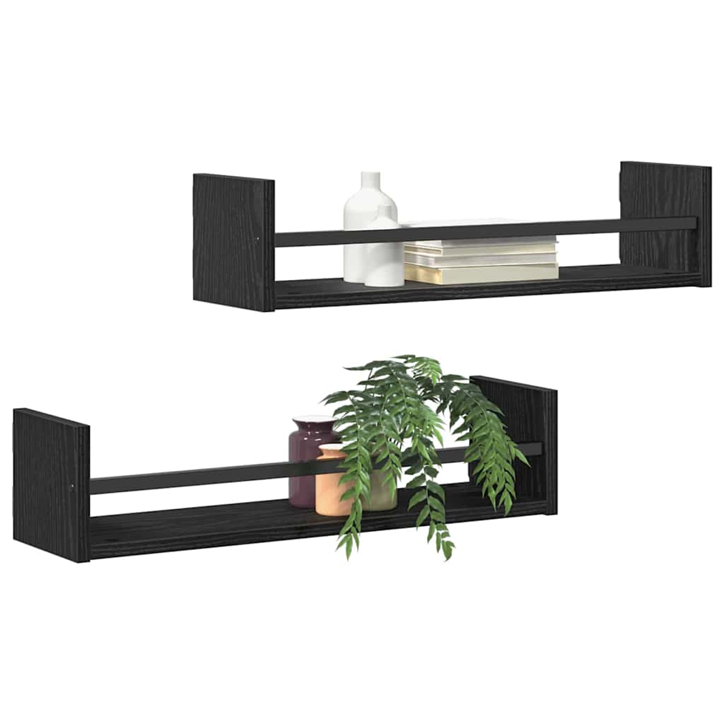 Wandregal mit Regal 2 pcs Schwarz Eichen-Optik 60 x 16 x 14 cm