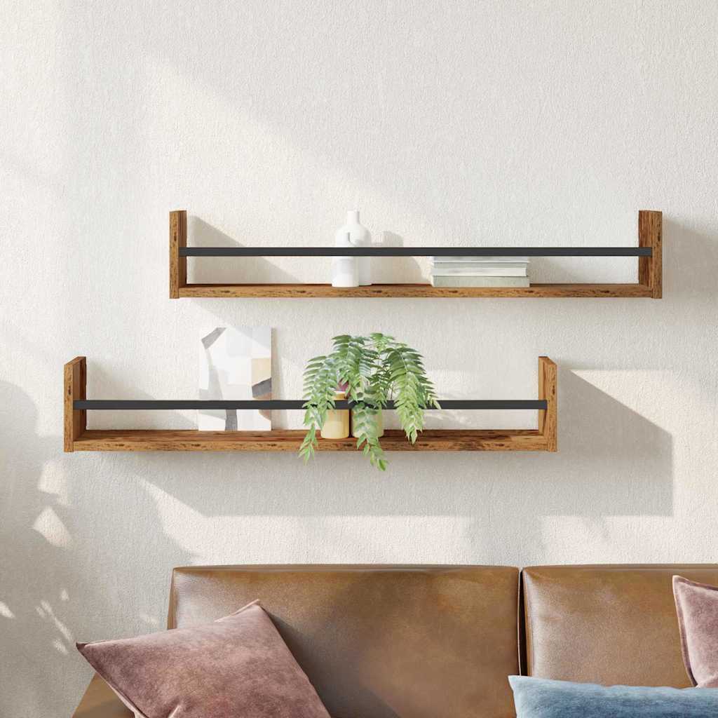 Wandregal mit Regal 2 pcs Altholz 80 x 16 x 14 cm Holzwerkstoff