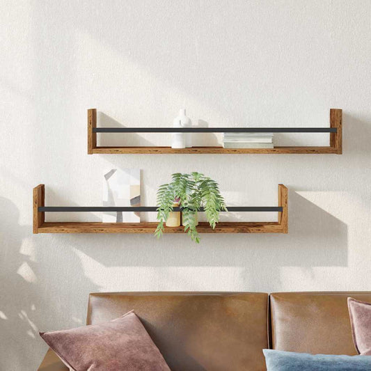 Wandregal mit Regal 2 pcs Altholz 80 x 16 x 14 cm Holzwerkstoff