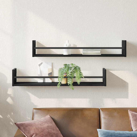 Wandregal mit Regal 2 pcs Schwarz Eichen-Optik 80 x 16 x 14 cm