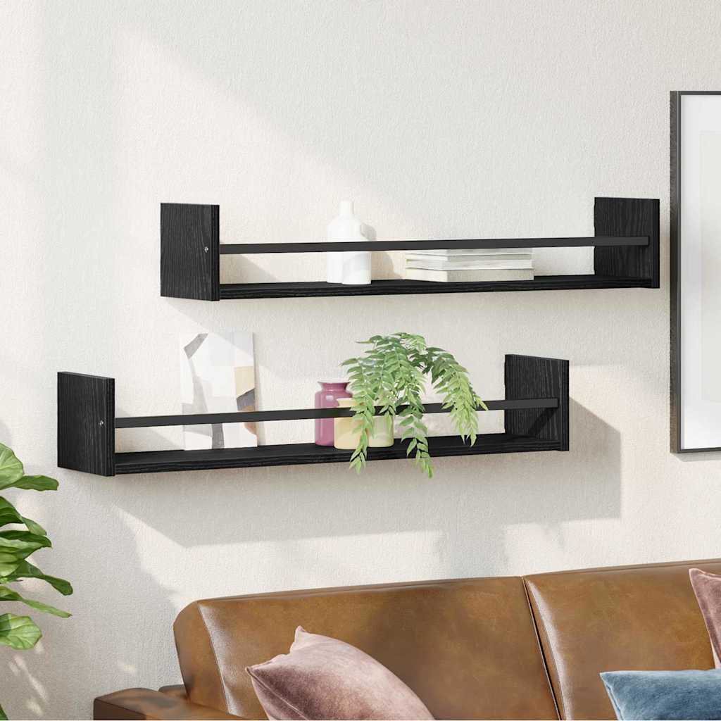 Wandregal mit Regal 2 pcs Schwarz Eichen-Optik 80 x 16 x 14 cm