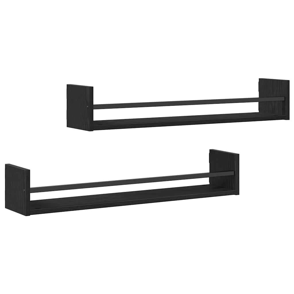 Wandregal mit Regal 2 pcs Schwarz Eichen-Optik 80 x 16 x 14 cm