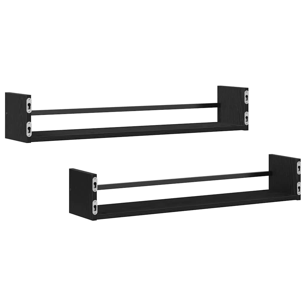 Wandregal mit Regal 2 pcs Schwarz Eichen-Optik 80 x 16 x 14 cm