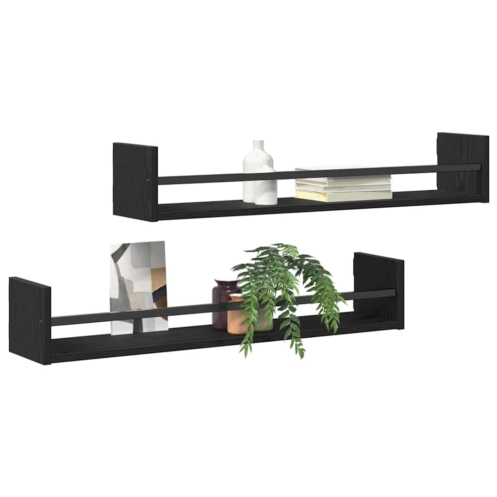 Wandregal mit Regal 2 pcs Schwarz Eichen-Optik 80 x 16 x 14 cm
