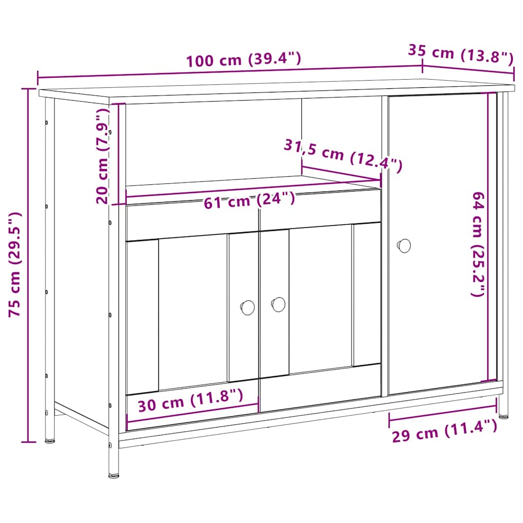Sideboard Altholz 100 x 35 x 75 cm