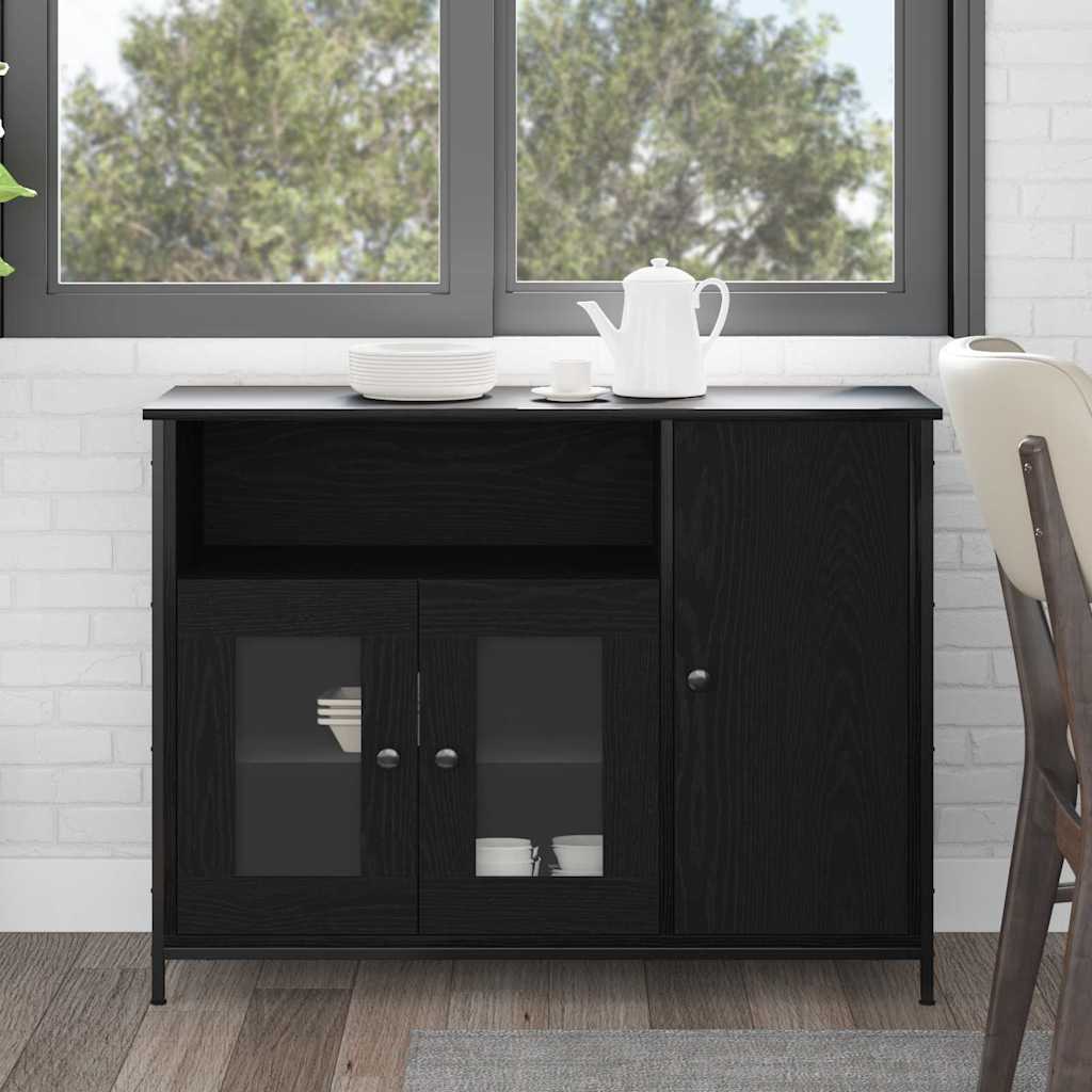 Sideboard Schwarz Eichen-Optik 100 x 35 x 75 cm