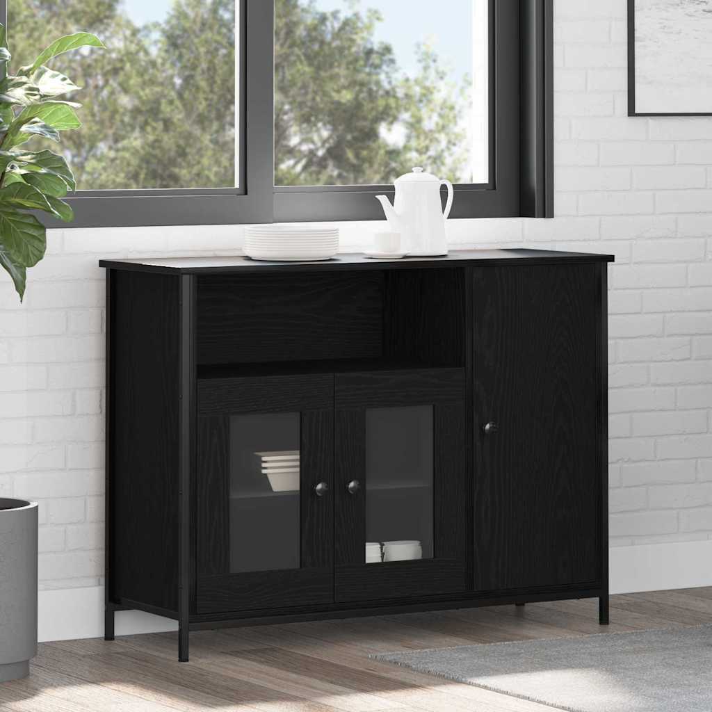 Sideboard Schwarz Eichen-Optik 100 x 35 x 75 cm