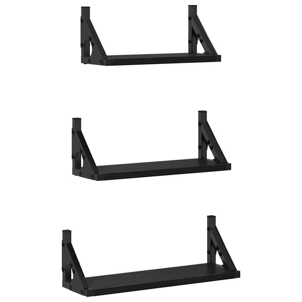 Wandregal-Set 3 pcs Schwarz Eichen-Optik 37 x 12 x 13 cm