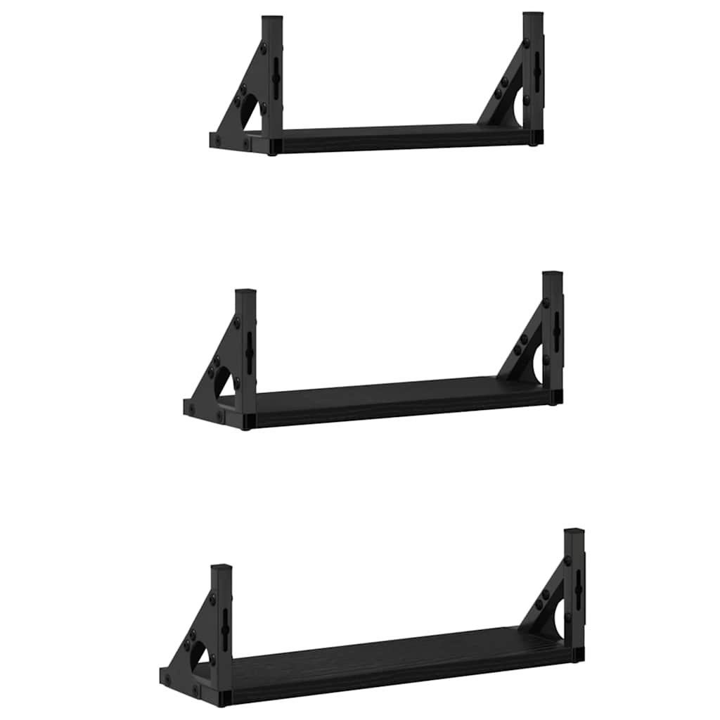Wandregal-Set 3 pcs Schwarz Eichen-Optik 37 x 12 x 13 cm