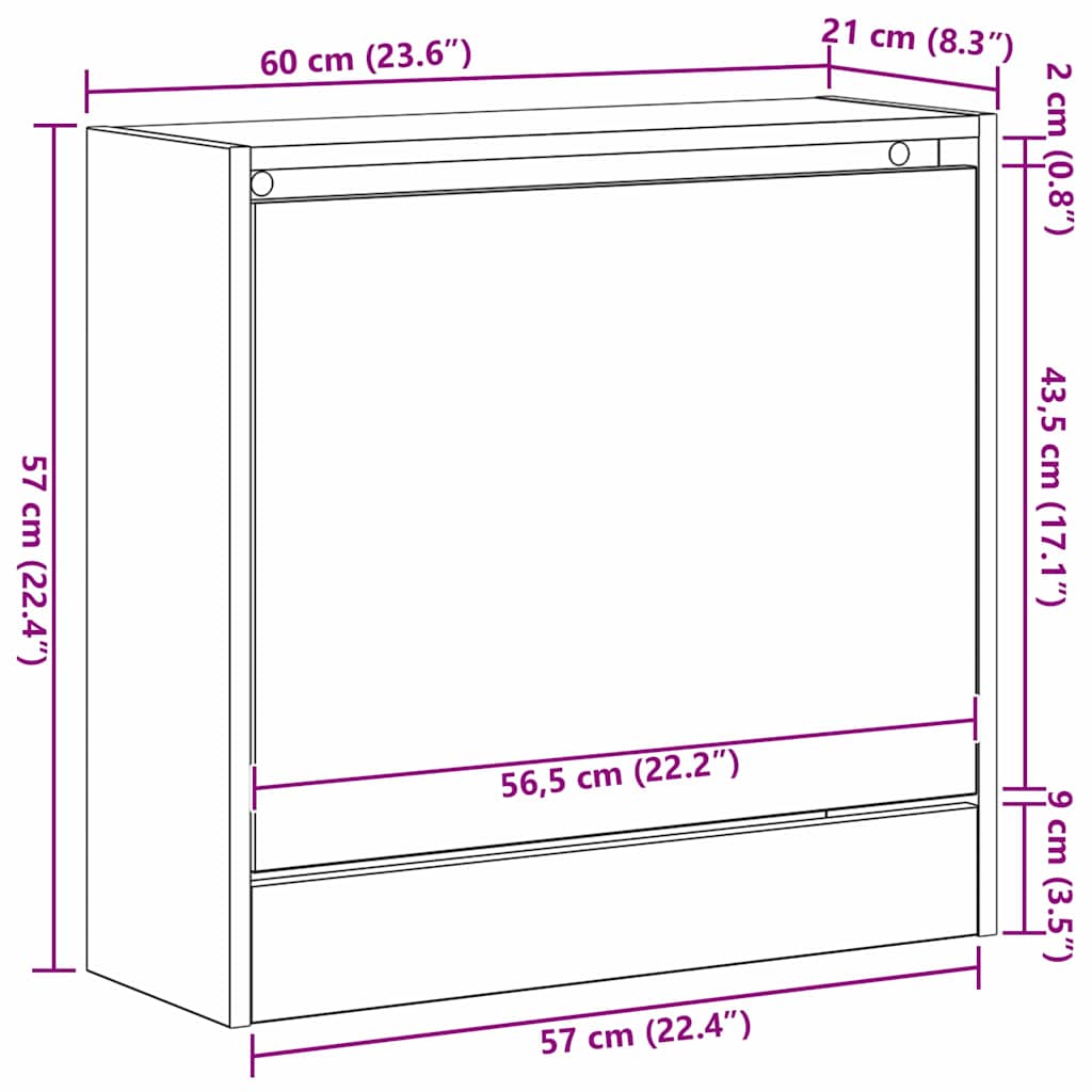 Schuhschrank 60 x 21 x 57 cm Holzwerkstoff Artisan-Eiche