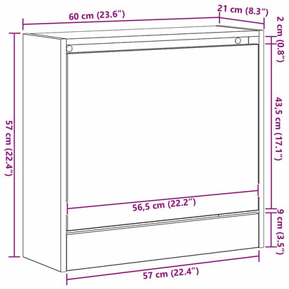 Schuhschrank 60 x 21 x 57 cm Holzwerkstoff Schwarz Eichen-Optik