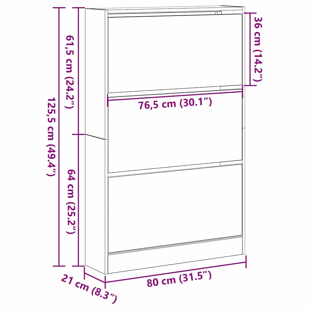 Schuhschrank 80 x 21 x 125,5 cm Holzwerkstoff Altholz
