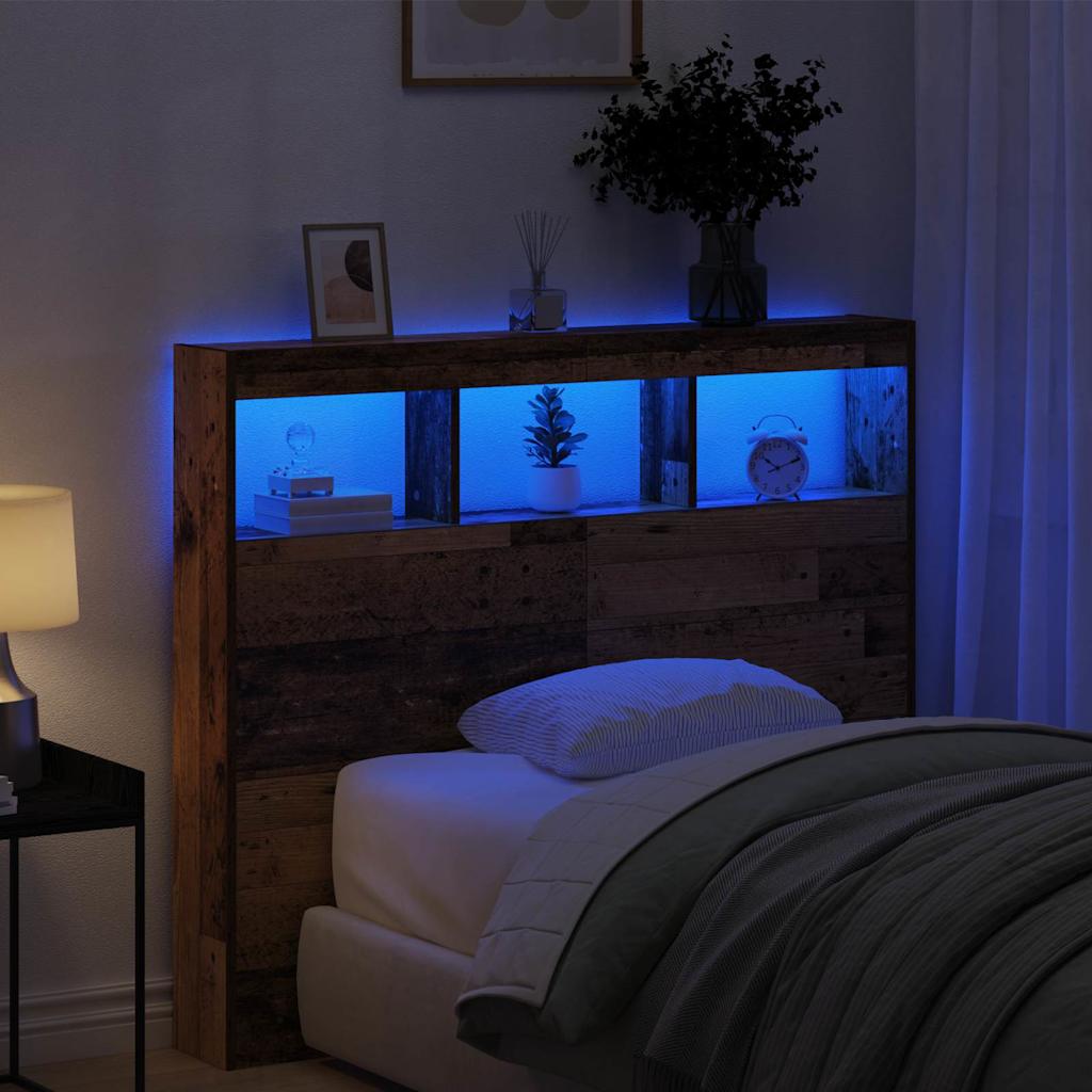 Kopfteil-Schrank mit LED mit Regal Altholz 120 x 17 x 102 cm