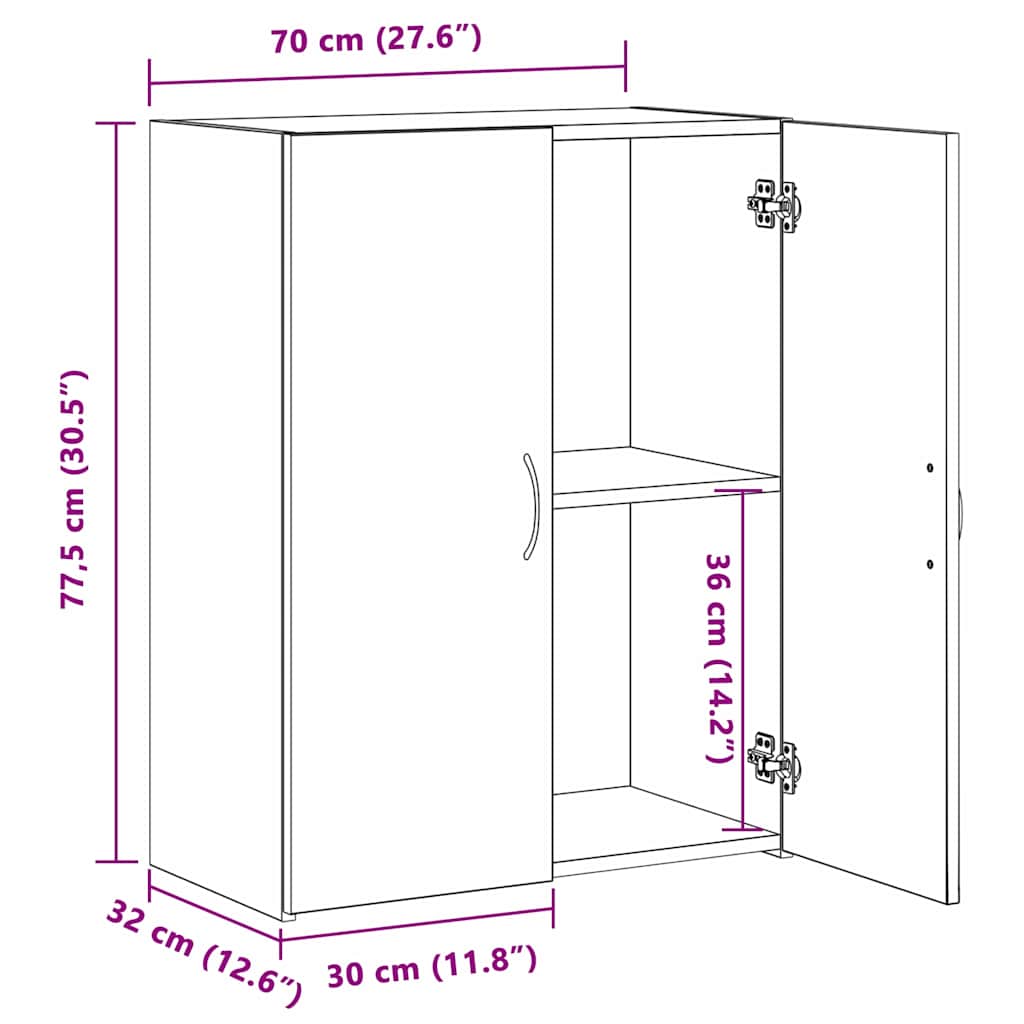 Büroschrank Schwarze Eiche 70 x 32 x 77.5 cm Holzwerkstoff