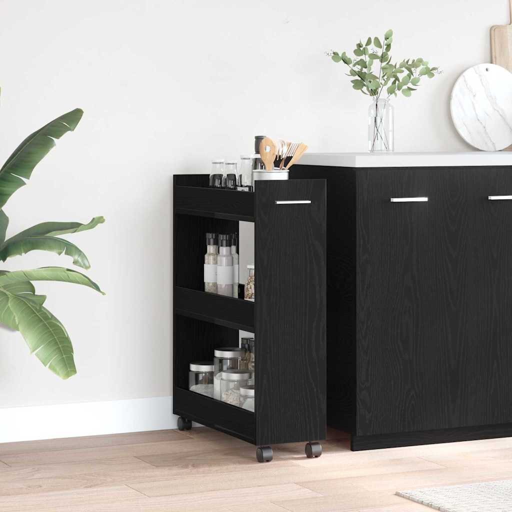 Schrank Mit Rad Schwarz Eichen-Optik 60 x 22 x 79 cm