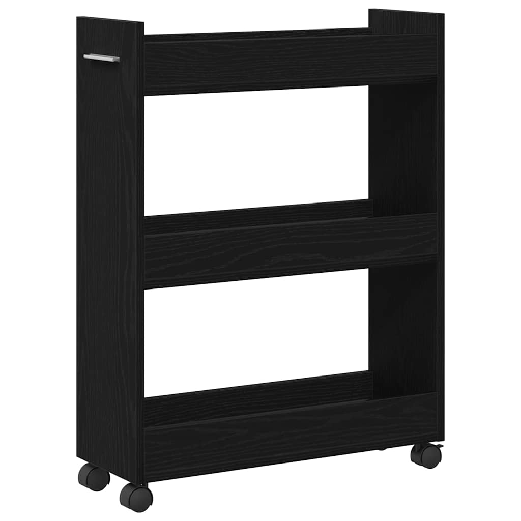 Schrank Mit Rad Schwarz Eichen-Optik 60 x 22 x 79 cm