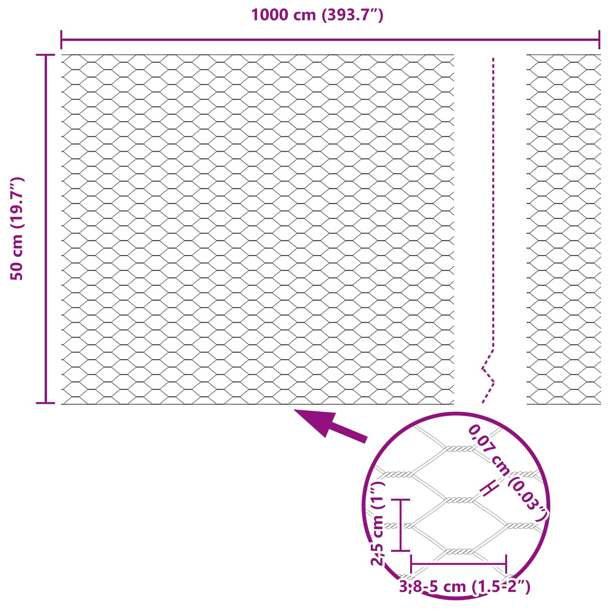 Sechseckgeflechtzaun 0,5 x 10 m PVC Grün